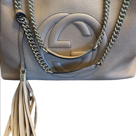 Authentic Gucci Soho Beige Leather Chain Shoulder Bag - Picture 6 of 12
